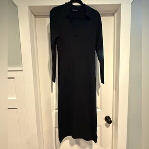 New without Tags GAP Black Ribbed Collared Knit Midi Dress